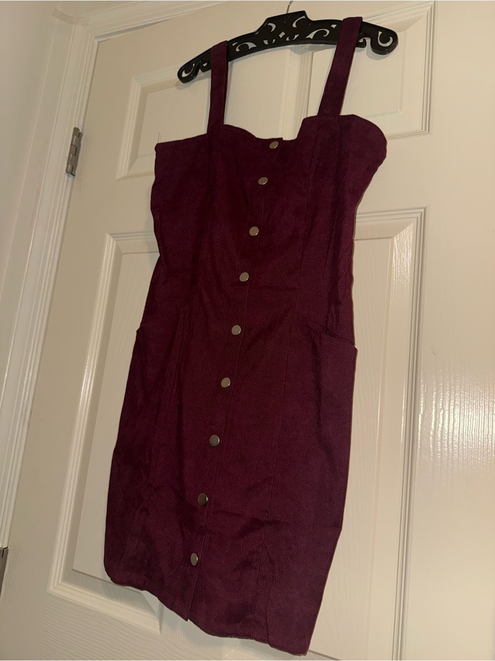 Women's Button-Front Burgundy Square-Neck Dress